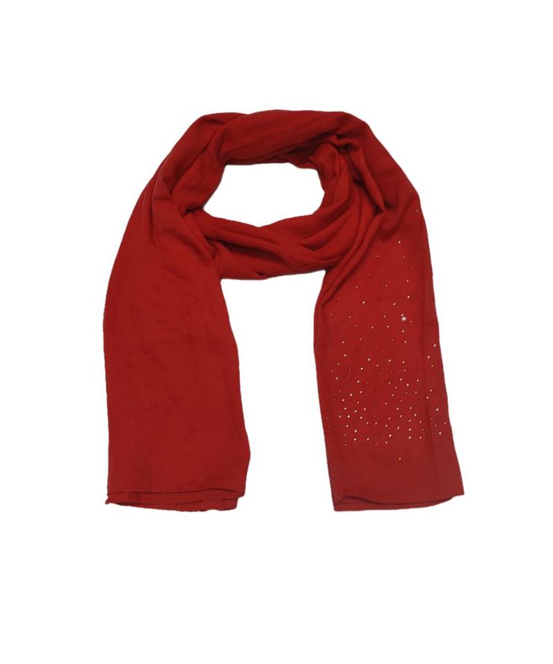 Classic and Simple Stole  With Beautiful Diamond and Pearl Stones on One side of the stole  Red