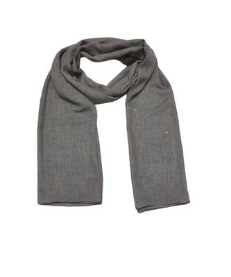 Classic and Simple Stole  With Beautiful Diamond and Pearl Stones on One side of the stole  light Grey 1