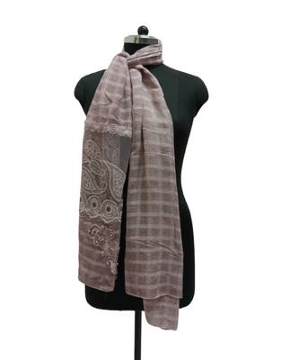 Specially Designed Cotton Stole  With Delicate Thread Embroidery on Net fabric and studded with elegant diamonds  Purple 1