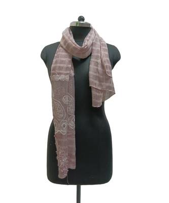 Specially Designed Cotton Stole  With Delicate Thread Embroidery on Net fabric and studded with elegant diamonds  Purple 2