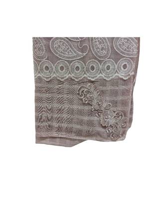Specially Designed Cotton Stole  With Delicate Thread Embroidery on Net fabric and studded with elegant diamonds  Purple 4