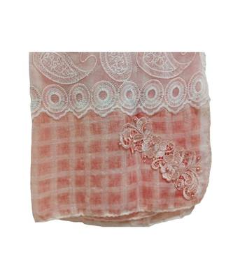 Specially Designed Cotton Stole  With Delicate Thread Embroidery on Net fabric and studded with elegant diamonds  Orange 4