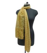 Specially Designed Cotton Stole  With Delicate Thread Embroidery on Net fabric and studded with elegant diamonds  Yellow