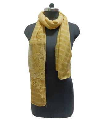 Specially Designed Cotton Stole  With Delicate Thread Embroidery on Net fabric and studded with elegant diamonds  Yellow 3
