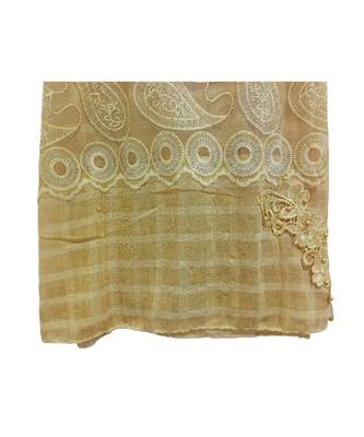 Specially Designed Cotton Stole  With Delicate Thread Embroidery on Net fabric and studded with elegant diamonds  Yellow 4