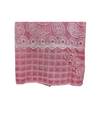 Specially Designed Cotton Stole  With Delicate Thread Embroidery on Net fabric and studded with elegant diamonds  Pink 4