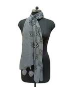 Unique Crinkle Cotton Hijab/ Stole  With Stunning Checkered Box Black Print and Cute Pompoms  Grey
