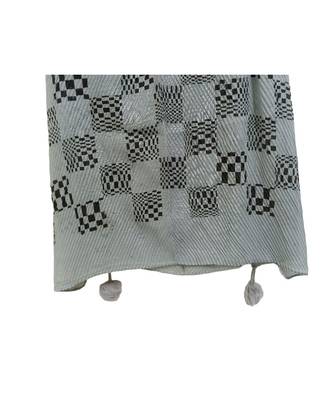 Unique Crinkle Cotton Hijab/ Stole  With Stunning Checkered Box Black Print and Cute Pompoms  Grey 4