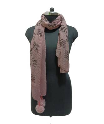 Unique Crinkle Cotton Hijab/ Stole  With Stunning Checkered Box Black Print and Cute Pompoms  Light Purple 2