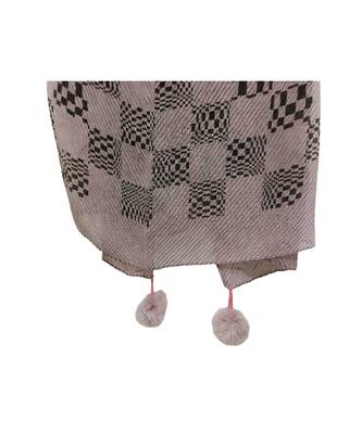 Unique Crinkle Cotton Hijab/ Stole  With Stunning Checkered Box Black Print and Cute Pompoms  Light Purple 4