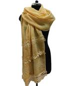 Premium Quality Cotton Hijab/ Stole  With Beautiful Floral Laces and Studded with Tiny Diamonds and Pearls  Yellow