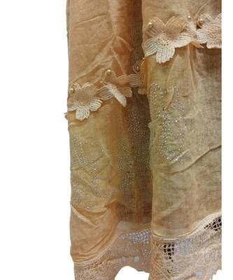 Premium Quality Cotton Hijab/ Stole  With Beautiful Floral Laces and Studded with Tiny Diamonds and Pearls  Yellow 4