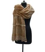 Premium Quality Cotton Hijab/ Stole  With Beautiful Floral Laces and Studded with Tiny Diamonds and Pearls  Light Brown