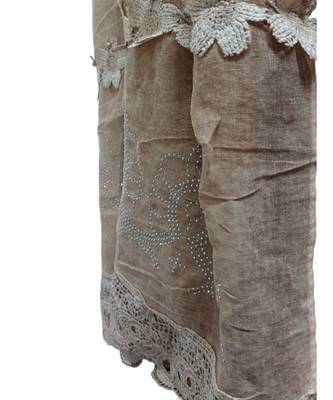 Premium Quality Cotton Hijab/ Stole  With Beautiful Floral Laces and Studded with Tiny Diamonds and Pearls  Light Brown 4