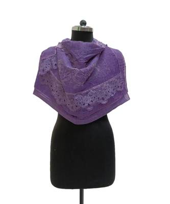 Premium Quality Cotton Hijab/ Stole  With Beautiful Floral Laces and Studded with Tiny Diamonds and Pearls  Violet 3