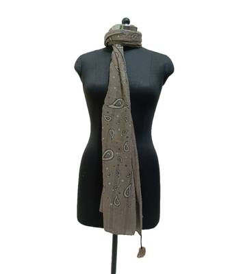 Classy Soft Cotton Hijab/ Stole  With Pretty Looking Digital Print and Cute Little Pompoms  Grey 1