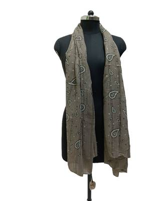Classy Soft Cotton Hijab/ Stole  With Pretty Looking Digital Print and Cute Little Pompoms  Grey 3