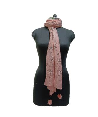 Classy Soft Cotton Hijab/ Stole  With Pretty Looking Digital Print and Cute Little Pompoms  Light Pink 1