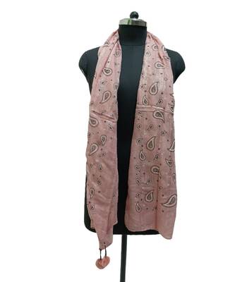Classy Soft Cotton Hijab/ Stole  With Pretty Looking Digital Print and Cute Little Pompoms  Light Pink 3