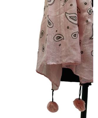 Classy Soft Cotton Hijab/ Stole  With Pretty Looking Digital Print and Cute Little Pompoms  Light Pink 4
