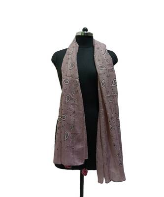 Classy Soft Cotton Hijab/ Stole  With Pretty Looking Digital Print and Cute Little Pompoms  Light Purple 3