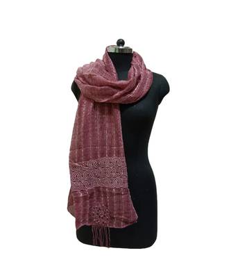 Charming Cotton Stoles  With Nice Wavy Design Lace and Beautiful Flower Patch with Fringes  Maroon 1