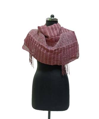 Charming Cotton Stoles  With Nice Wavy Design Lace and Beautiful Flower Patch with Fringes  Maroon 2