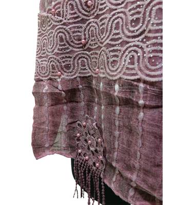 Charming Cotton Stoles  With Nice Wavy Design Lace and Beautiful Flower Patch with Fringes  Maroon 4