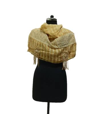 Charming Cotton Stoles  With Nice Wavy Design Lace and Beautiful Flower Patch with Fringes  Yellow 3