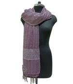Charming Cotton Stoles  With Nice Wavy Design Lace and Beautiful Flower Patch with Fringes  Purple