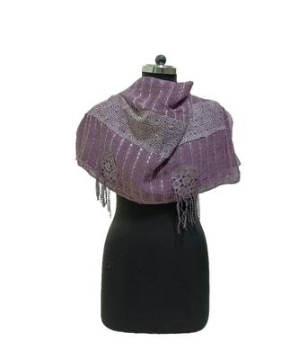 Charming Cotton Stoles  With Nice Wavy Design Lace and Beautiful Flower Patch with Fringes  Purple 2