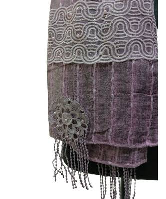 Charming Cotton Stoles  With Nice Wavy Design Lace and Beautiful Flower Patch with Fringes  Purple 4
