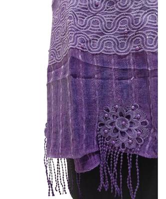 Charming Cotton Stoles  With Nice Wavy Design Lace and Beautiful Flower Patch with Fringes  Violet 4