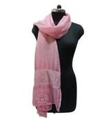 Charming Cotton Stoles  With Nice Wavy Design Lace and Beautiful Flower Patch with Fringes  Pink