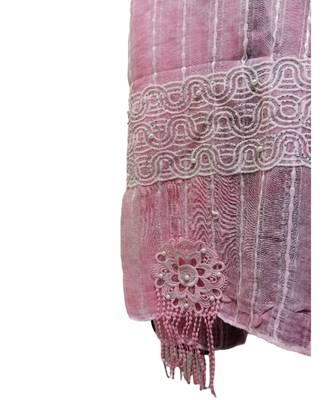 Charming Cotton Stoles  With Nice Wavy Design Lace and Beautiful Flower Patch with Fringes  Pink 4