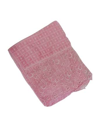 Best Quality Cotton Stole/ Hijab  With Checkered Design  Charming Floral Thread Embroidery and Diamonds Studded  Pink 2