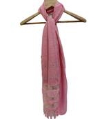 Soft Cotton and Net Hijab/ Stole  With Golden Sequince Design on the Net Part and Beautiful Fringes  Pink