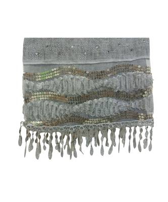 Soft Cotton and Net Hijab/ Stole  With Golden Sequince Design on the Net Part and Beautiful Fringes    Grey 4