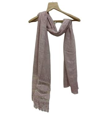 Soft Cotton and Net Hijab/ Stole  With Golden Sequince Design on the Net Part and Beautiful Fringes    Light Purple 1