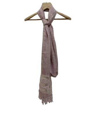 Soft Cotton and Net Hijab/ Stole  With Golden Sequince Design on the Net Part and Beautiful Fringes    Light Purple 2