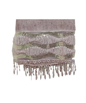 Soft Cotton and Net Hijab/ Stole  With Golden Sequince Design on the Net Part and Beautiful Fringes    Light Purple 4