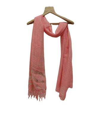 Soft Cotton and Net Hijab/ Stole  With Golden Sequince Design on the Net Part and Beautiful Fringes  Dark Orange 1
