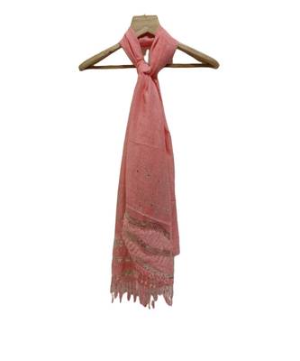 Soft Cotton and Net Hijab/ Stole  With Golden Sequince Design on the Net Part and Beautiful Fringes  Dark Orange 3