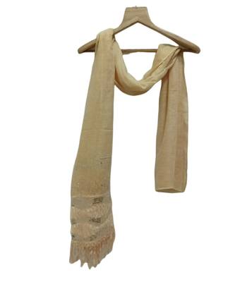 Soft Cotton and Net Hijab/ Stole  With Golden Sequince Design on the Net Part and Beautiful Fringes    Light Orange 1
