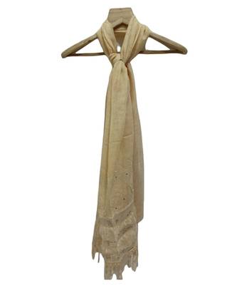Soft Cotton and Net Hijab/ Stole  With Golden Sequince Design on the Net Part and Beautiful Fringes    Light Orange 3