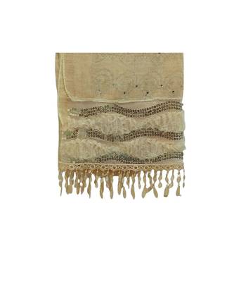 Soft Cotton and Net Hijab/ Stole  With Golden Sequince Design on the Net Part and Beautiful Fringes    Light Orange 4