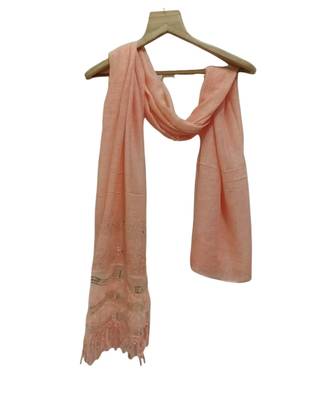 Soft Cotton and Net Hijab/ Stole  With Golden Sequince Design on the Net Part and Beautiful Fringes    Orange 1