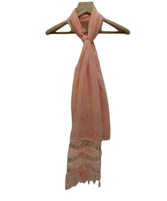 Soft Cotton and Net Hijab/ Stole  With Golden Sequince Design on the Net Part and Beautiful Fringes    Orange 3