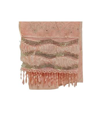 Soft Cotton and Net Hijab/ Stole  With Golden Sequince Design on the Net Part and Beautiful Fringes    Orange 4