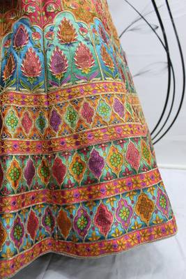 Shubhkala Beige And Multicolored Embroiderey Work With Print And Swarovski Work Art Silk Wedding Festival Lehenga 6